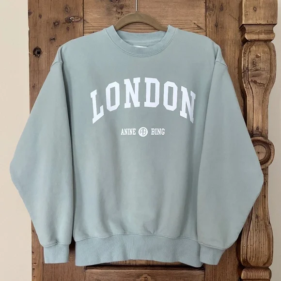 Anine Bing Jaci University London Sweatshirt - Washed Faded Seafoam Medium - Picture 6 of 12